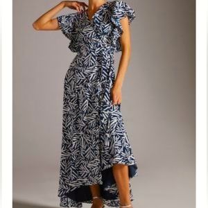 Anthropologie Hutch ruffle printed maxi wrap dress - size M
